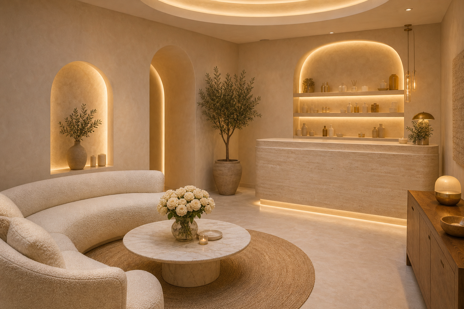 Warm and elegant Lumi reception lounge